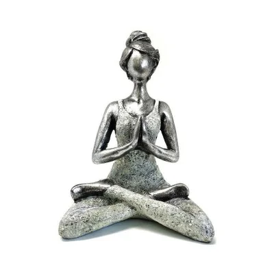 Estátua Yoga Lady - Prateada e Branca