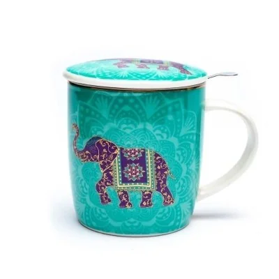 Chávena em porcelana com tampa e filtro - Elefante