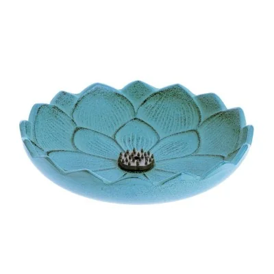 Incensário Japonês Flor de Lotus em ferro fundido - Azul claro