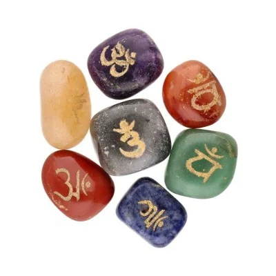 Conjunto pequeno de pedras semi-preciosas gravadas - 7 chakras