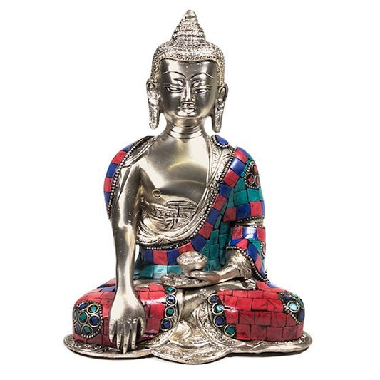 Estátua de Buda Shakyamuni (Gautama Siddartha) com mosaico colorido - 20 cm