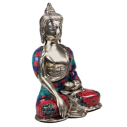 Estátua de Buda Shakyamuni (Gautama Siddartha) com mosaico colorido - 20 cm