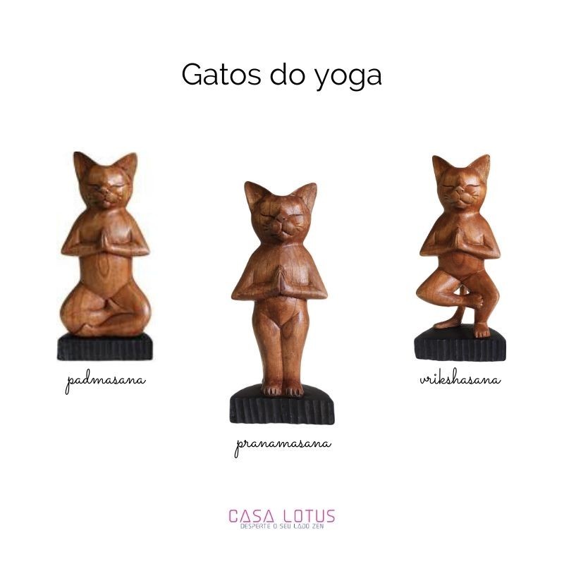 Estátua Yoga Cat em madeira esculpida a mão - Pranamasana