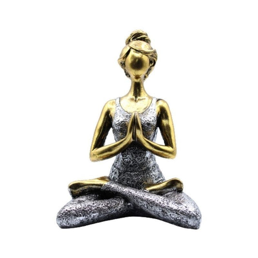 Estátua Yoga Lady - Bronze e Prateada