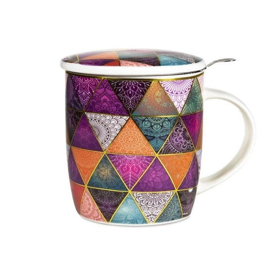 Chávena em porcelana com tampa e filtro - Patchwork de Mandalas