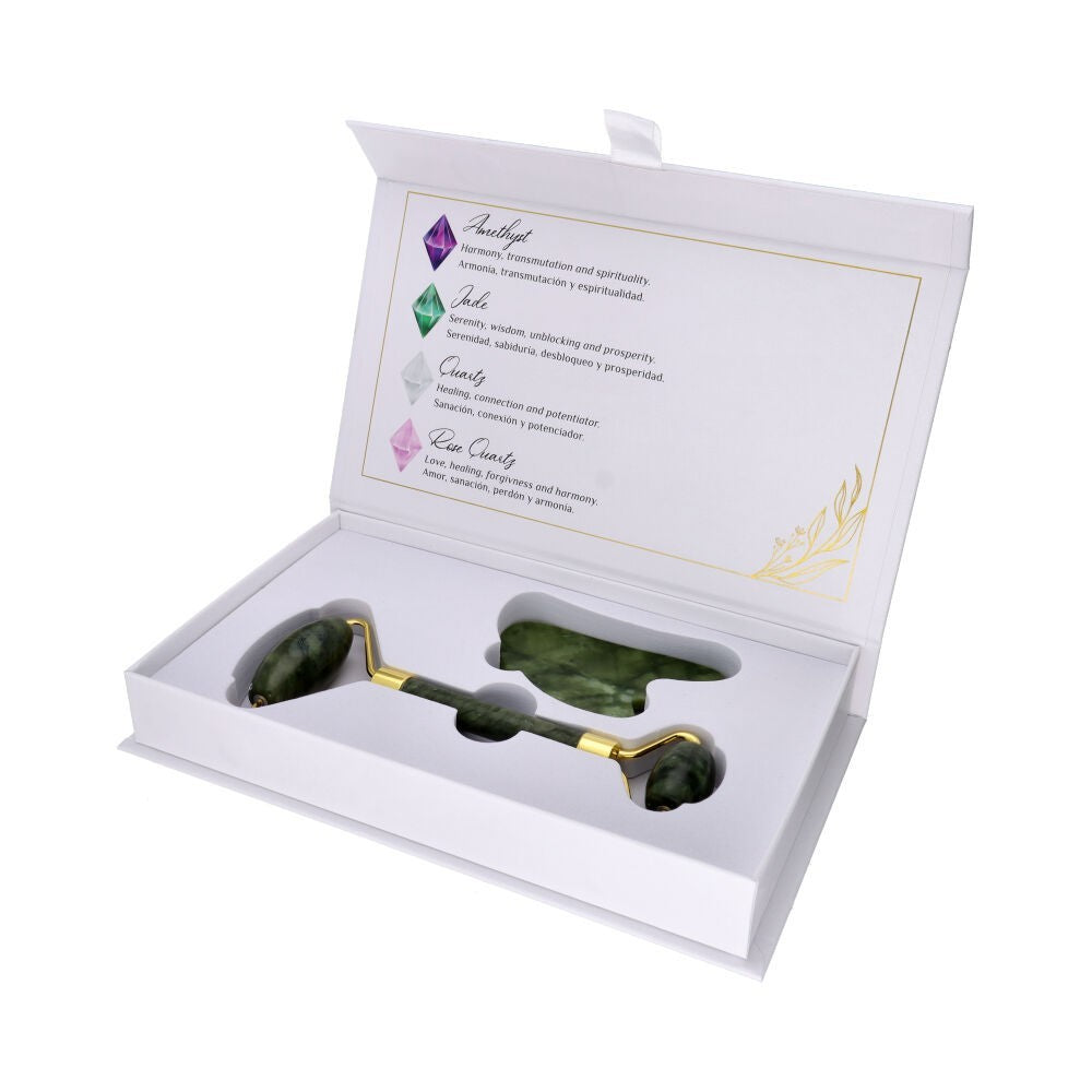 Conjunto de massajadores de Jade com roller facial e Gua Sha