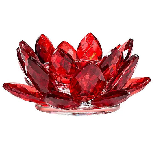 Porta-velas Flor de Lotus em Cristal - vermelho