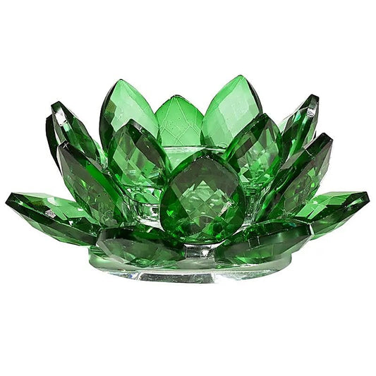 Porta-velas Flor de Lotus em Cristal - verde