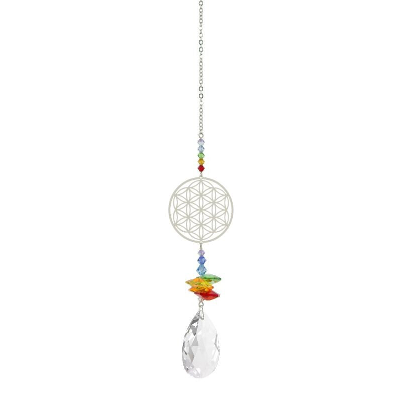 Cascata de cristais Swarovski multifacetados - Chakras com a Flor da Vida