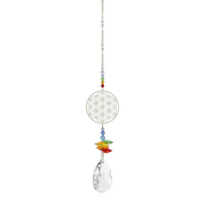 Cascata de cristais Swarovski multifacetados - Chakras com a Flor da Vida