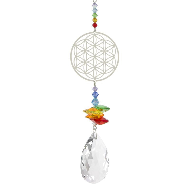 Cascata de cristais Swarovski multifacetados - Chakras com a Flor da Vida