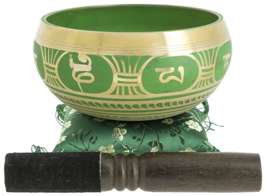 Taça Tibetana Decorada Verde - 14 cm