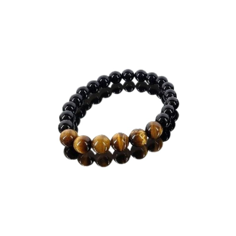 Pulseira de Obsidiana Negra com Olho de Tigre